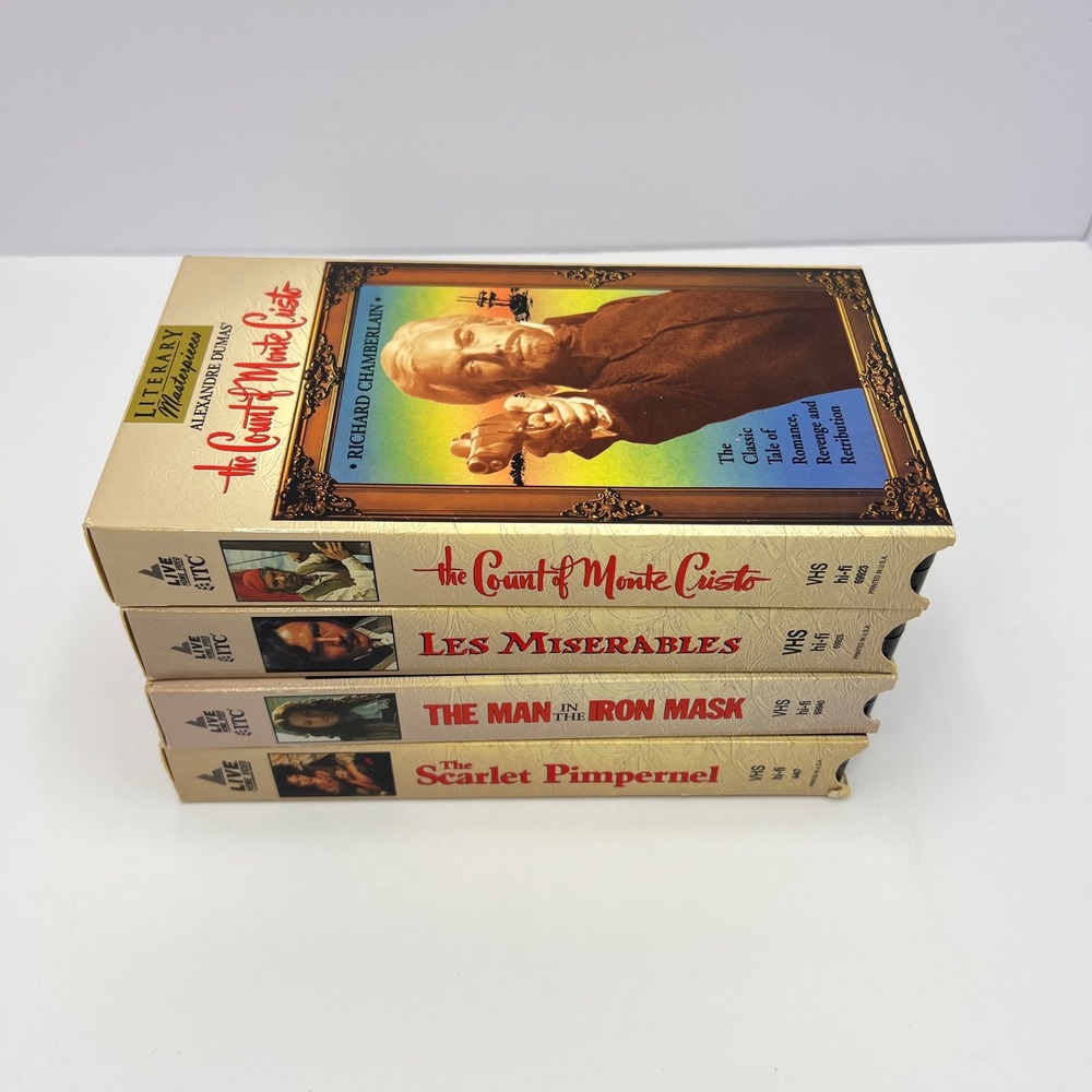 VHS Set 4 Movies Les Misérables Count Monte Cristo Scarlet Pimpernel Iron Mask